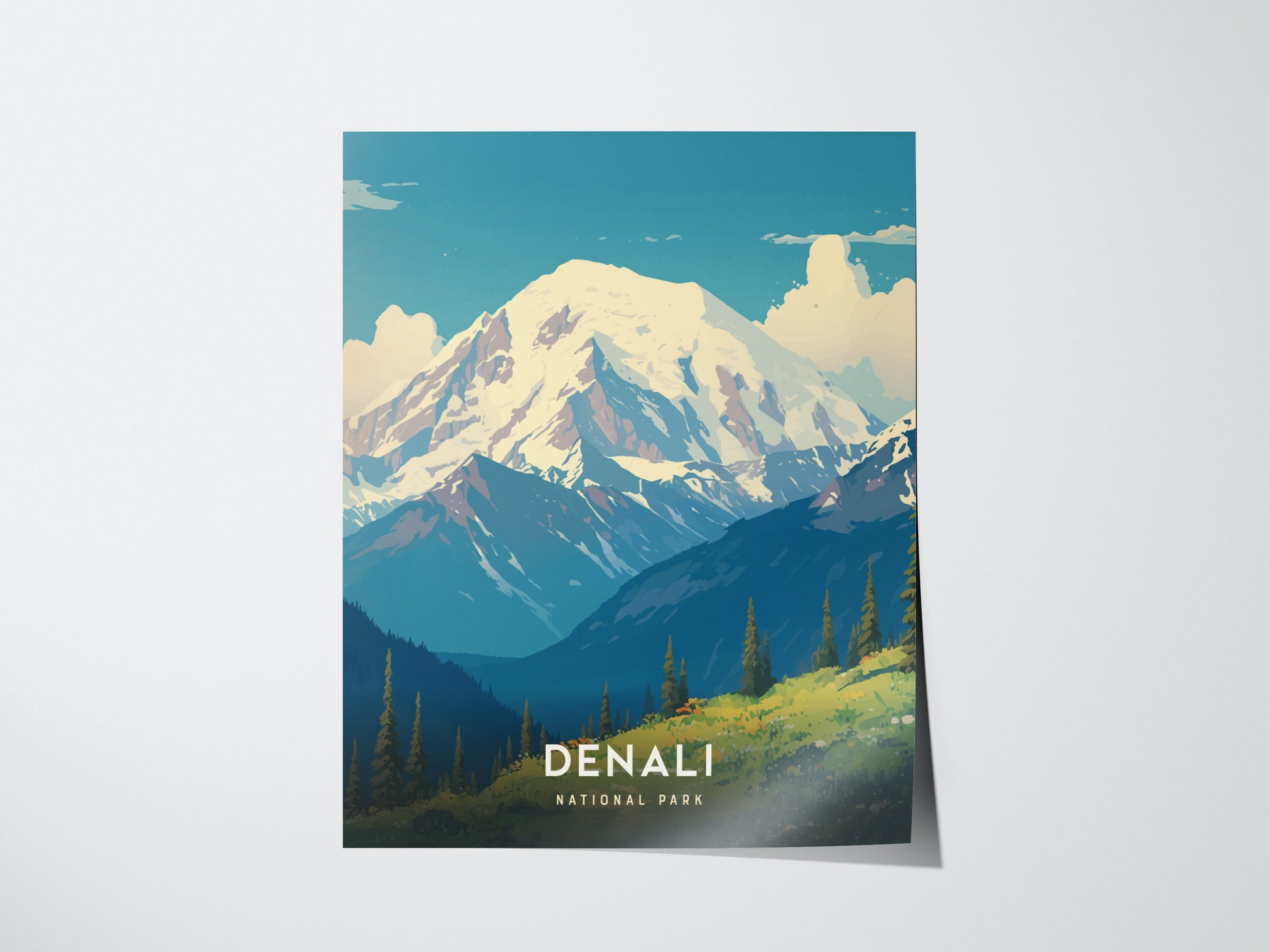 Denali National Park Poster | Alaska Hiker Print Wall Art | Framed or Unframed