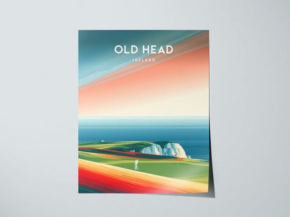 Old Head, Ireland Poster | Dramatic Cliffs & Fairway Golfer Gift Wall Art — giclée print detail on matte paper