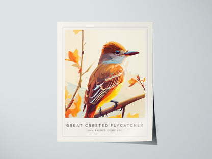 Great Crested Flycatcher Poster | Woodland Songbird Nature Wall Art — giclée print detail on matte paper