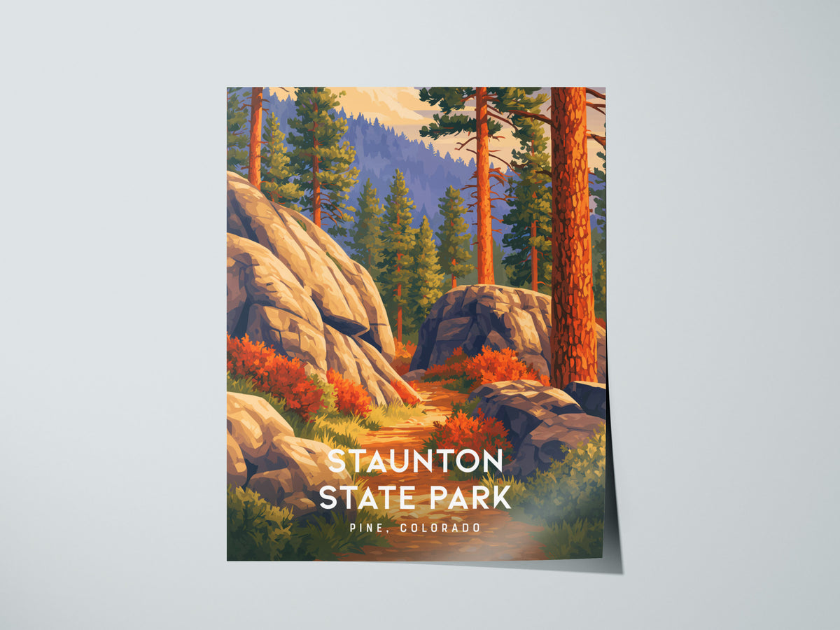 Staunton State Park, Pine, Colorado Poster | Rocky Mountain Trail Adventure Wall Art — giclée print detail on matte paper