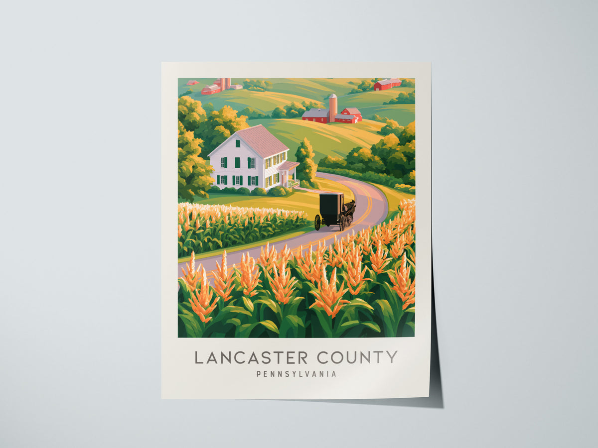 Lancaster County Matte Border Poster | Pennsylvania Destination Print Travel Wall Art — giclée print detail on matte paper