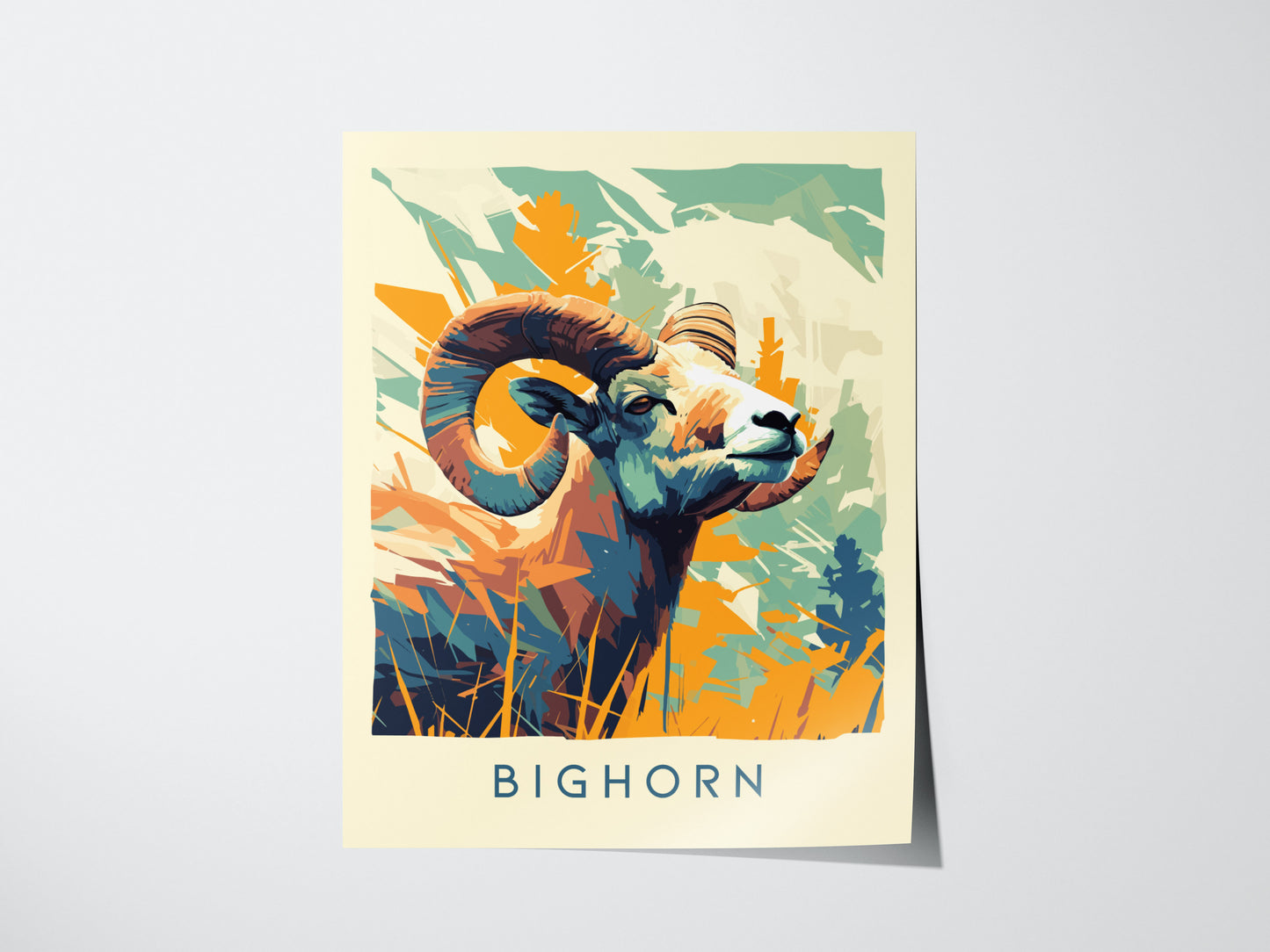 Bighorn Ram Modern Wildlife Poster | Mountain Cabin Wall Art | Framed or Unframed