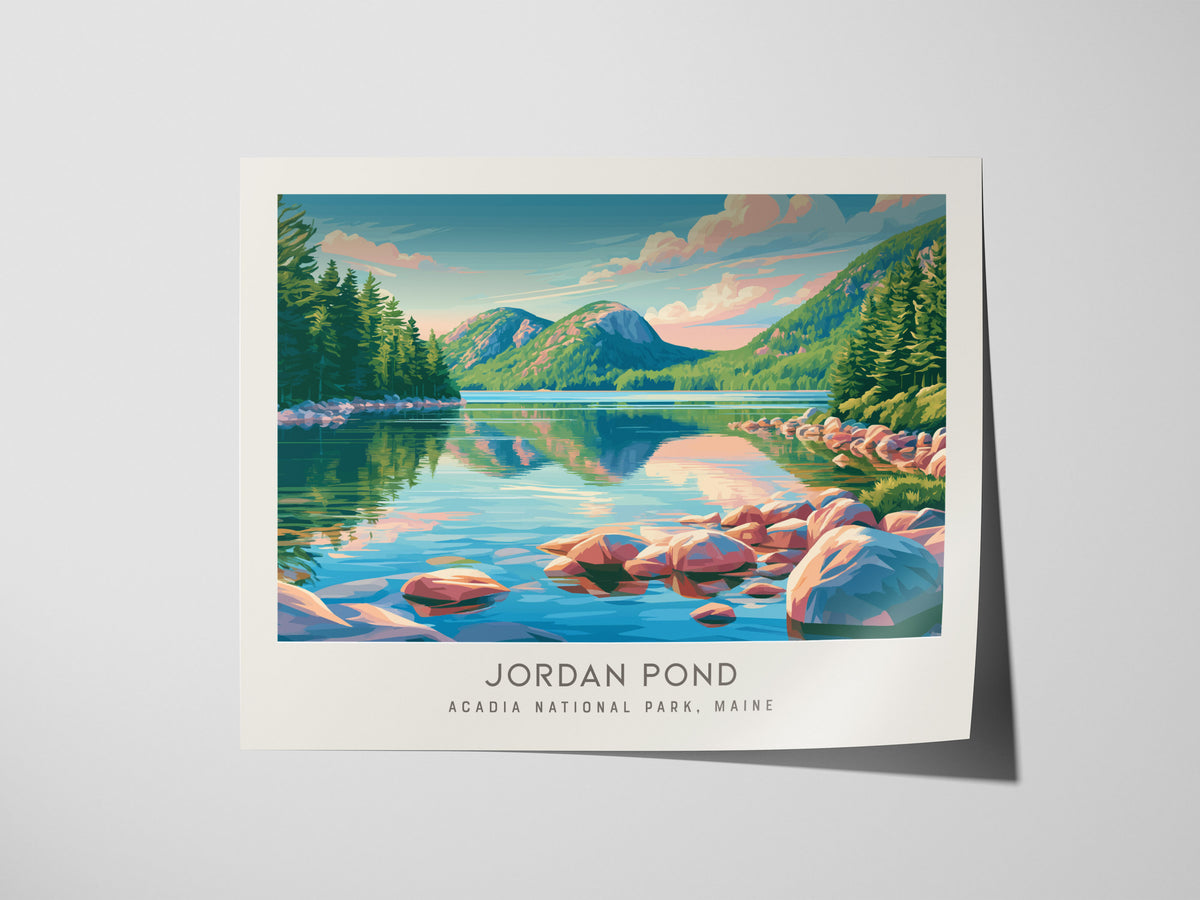 Jordan Pond Landscape Matte Border Poster | Acadia National Park, Maine Travel Wall Art — giclée print detail on matte paper