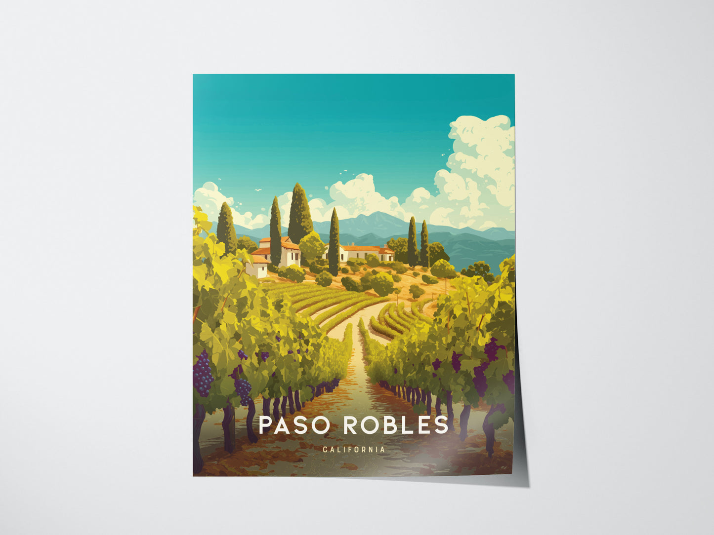 Paso Robles California Poster | Wine Country Wall Art Print