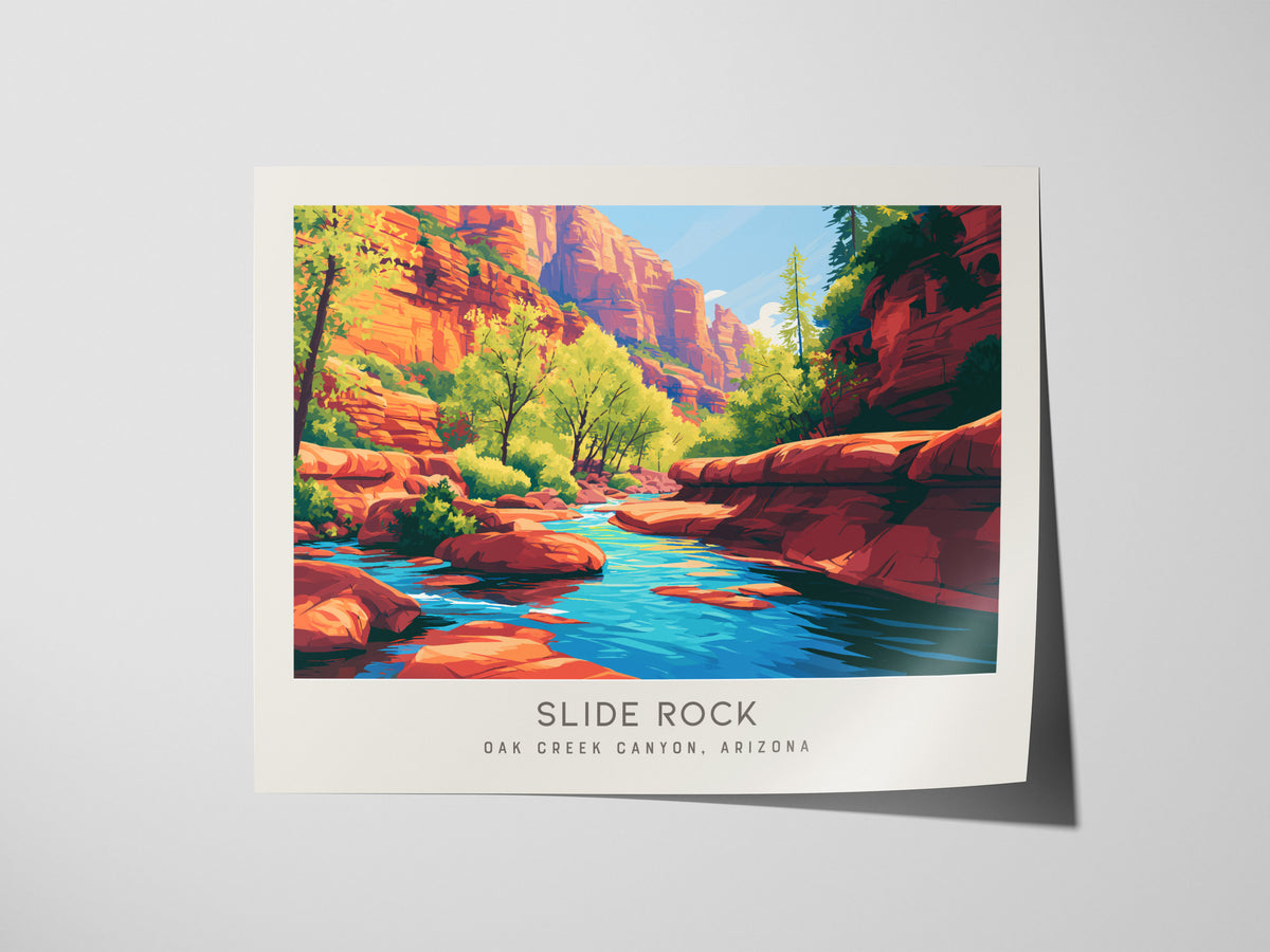 Slide Rock Landscape Matte Border Poster | Oak Creek Canyon, Arizona Travel Wall Art — giclée print detail on matte paper