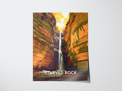 Starved Rock State Park, Illinois Poster | Canyon Waterfall Destination Print Wall Art — giclée print detail on matte paper