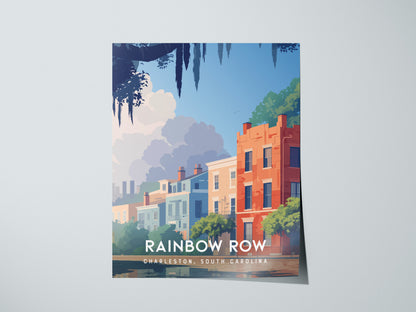 Rainbow Row, Charleston Poster | Colorful Historic Homes Coastal Wall Art — giclée print detail on matte paper