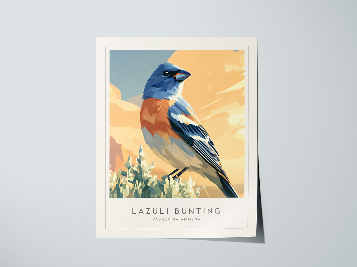 Lazuli Bunting, Passerina amoena Poster | Vibrant Songbird Nature Poster Wall Art — giclée print detail on matte paper