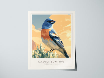 Lazuli Bunting, Passerina amoena Poster | Vibrant Songbird Nature Poster Wall Art — giclée print detail on matte paper
