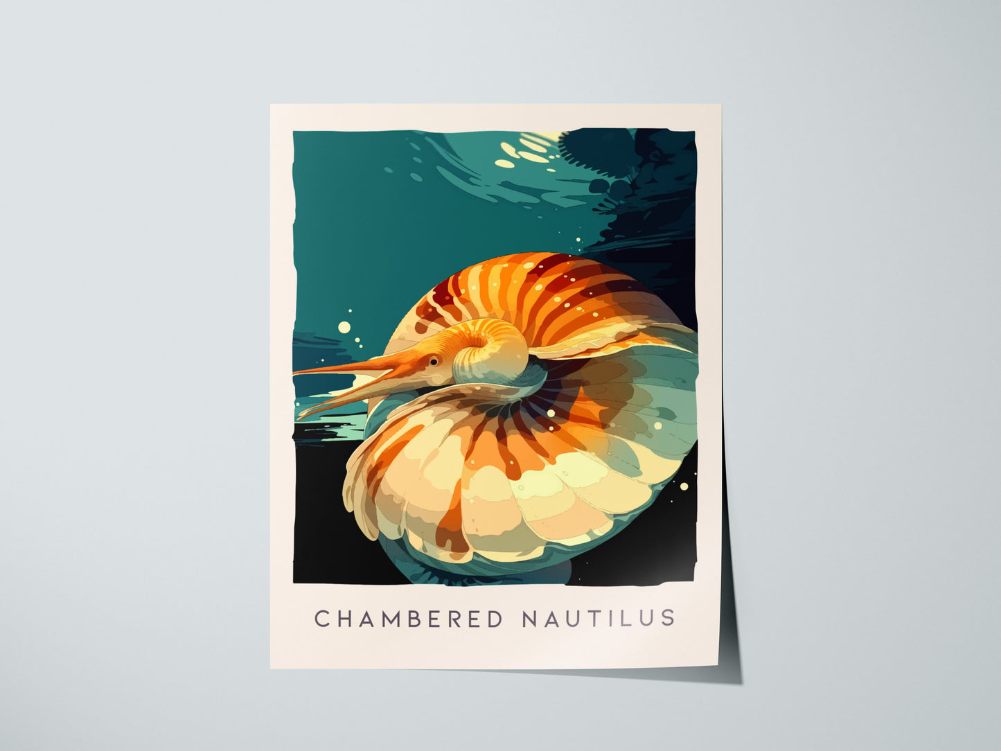 Chambered Nautilus Poster | Golden Spiral Shell Wildlife Wall Art — giclée print detail on matte paper
