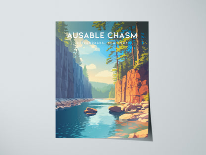Ausable Chasm, Adirondacks, New York Poster | Gorge & Waterfall Vacation Wall Art — giclée print detail on matte paper