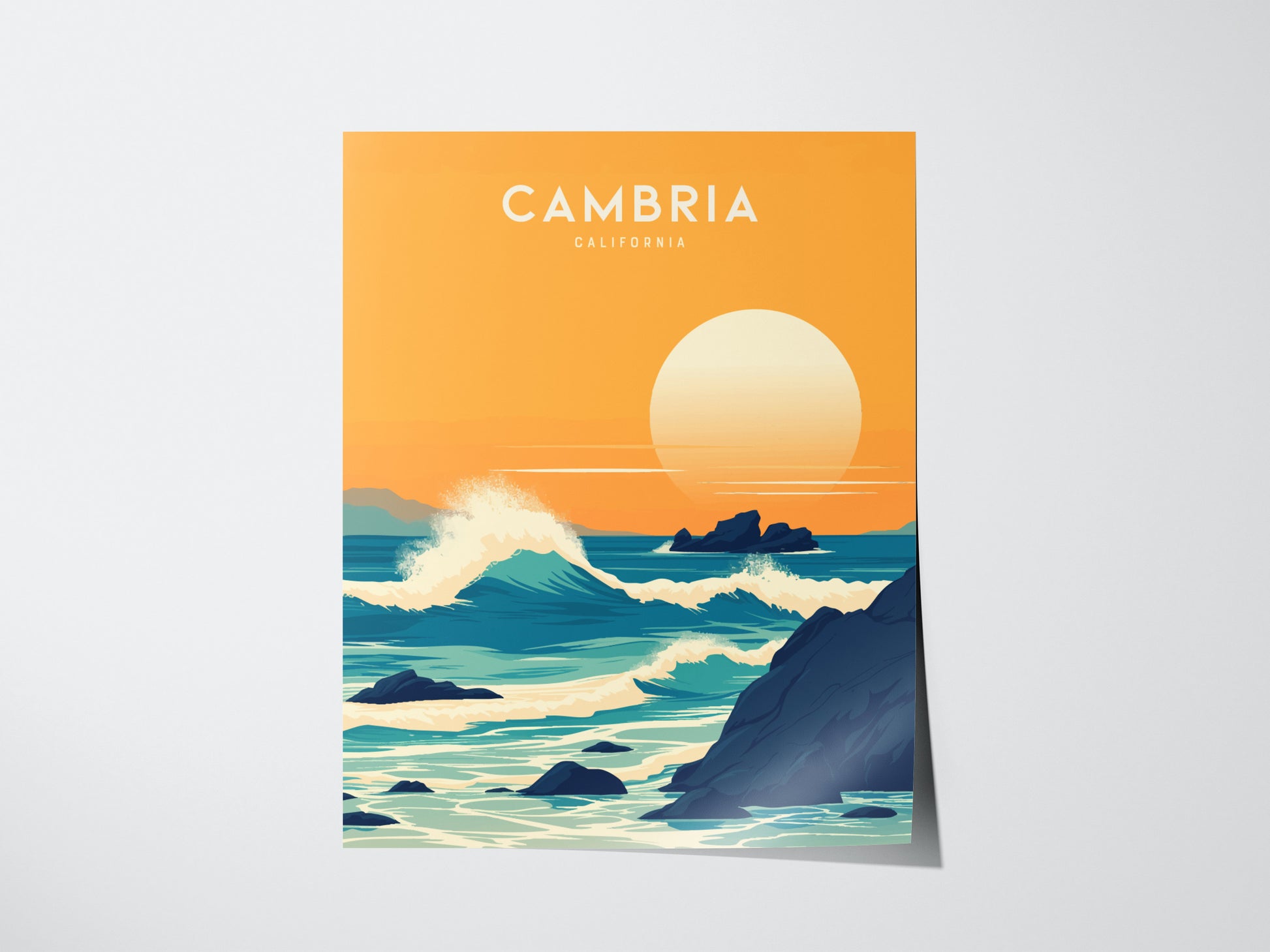 Cambria California Poster | Coastal Sunset Travel Print Wall Art | Framed or Unframed