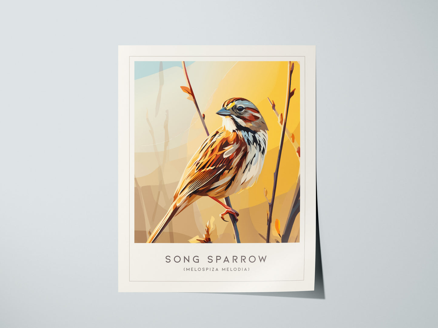Song Sparrow Poster | Perched Songbird & Wildflower Meadow Wall Art — giclée print detail on matte paper