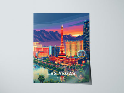 Las Vegas, Nevada Poster | Neon Lights & Desert Skyline Wall Art — giclée print detail on matte paper