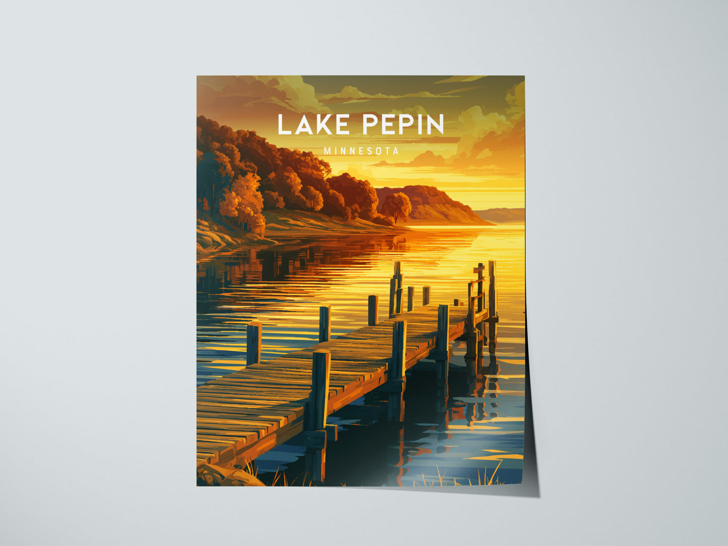 Lake Pepin, Minnesota Poster | Bluffs & Blue Water Travel Wall Art — giclée print detail on matte paper