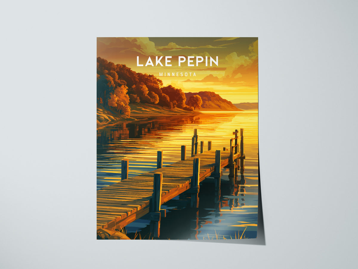 Lake Pepin, Minnesota Poster | Bluffs & Blue Water Travel Wall Art — giclée print detail on matte paper