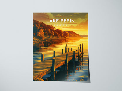 Lake Pepin, Minnesota Poster | Bluffs & Blue Water Travel Wall Art — giclée print detail on matte paper