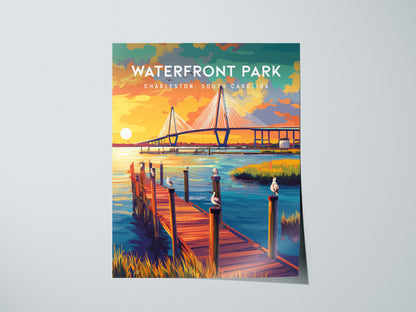 Waterfront Park, Charleston Poster | Southern Harbor Palmetto Charm Wall Art — giclée print detail on matte paper