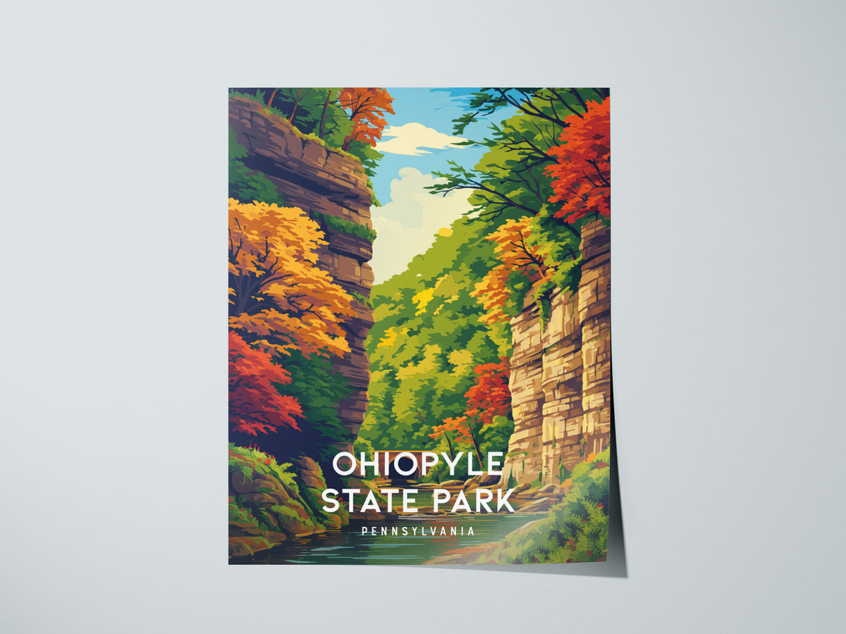 Ohiopyle State Park, Pennsylvania Poster | Waterfall & Wilderness Adventure Wall Art — giclée print detail on matte paper