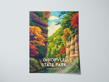 Ohiopyle State Park, Pennsylvania Poster | Waterfall & Wilderness Adventure Wall Art — giclée print detail on matte paper