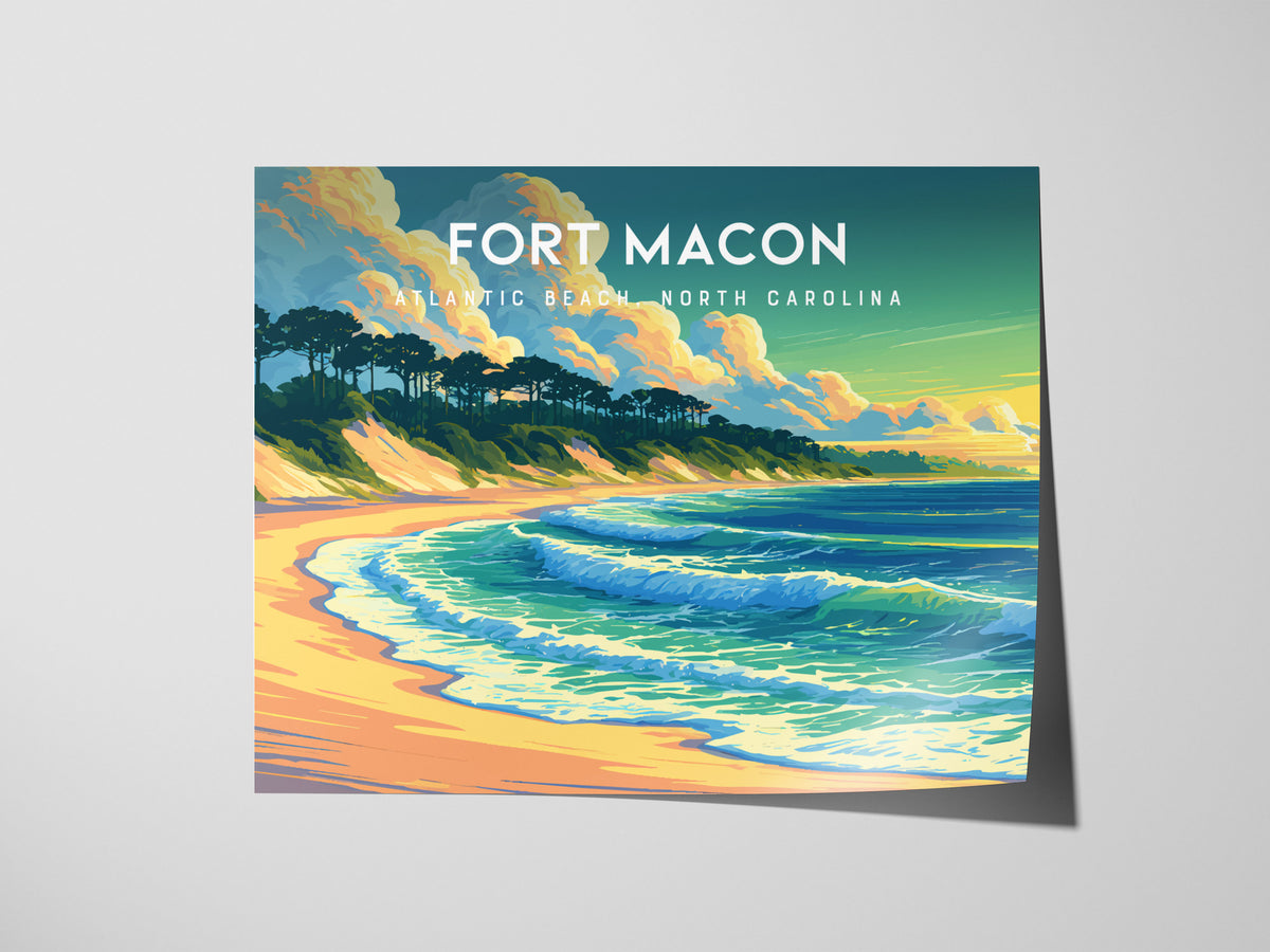 Fort Macon Landscape Poster | Atlantic Beach, North Carolina Destination Print Wall Art — giclée print detail on matte paper