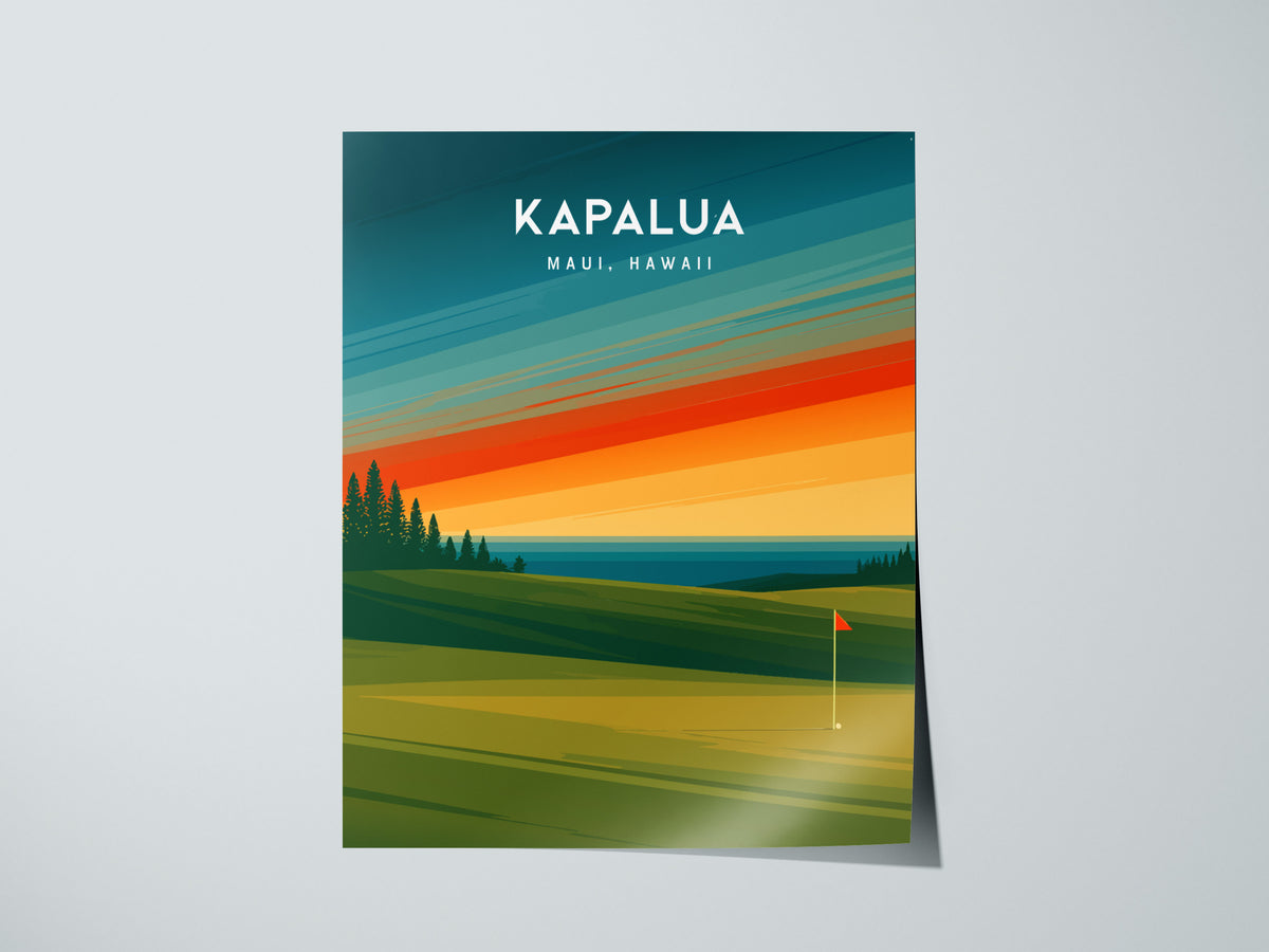 Kapalua Plantation Course, Maui, Hawaii Poster | Tropical Links Golfer Gift Wall Art — giclée print detail on matte paper