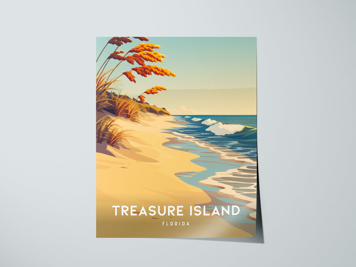 Treasure Island, Florida Poster | Sunset Beach & Lifeguard Tower Wall Art — giclée print detail on matte paper