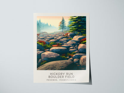 Hickory Run Boulder Field Matte Border Poster | Poconos, Pennsylvania Travel Wall Art — giclée print detail on matte paper