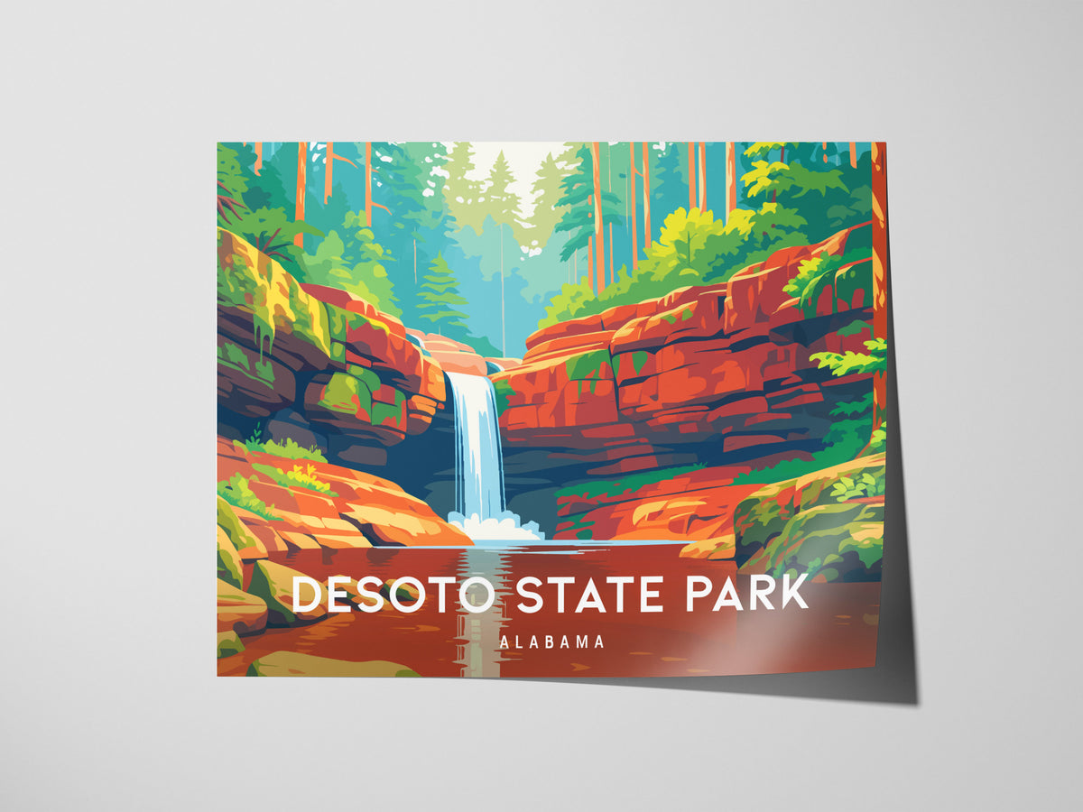 DeSoto State Park Landscape Poster | Alabama Vacation Wall Art — giclée print detail on matte paper