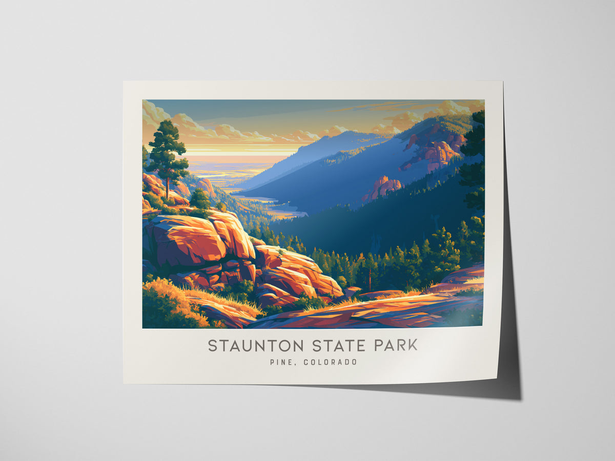 Staunton State Park Landscape Matte Border Poster | Pine, Colorado Travel Wall Art — giclée print detail on matte paper