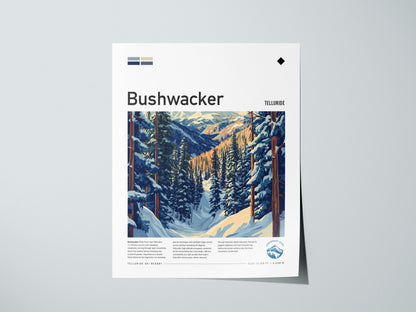 Bushwacker, Telluride Poster | Bold Ski Run Mountain Wall Art — giclée print detail on matte paper