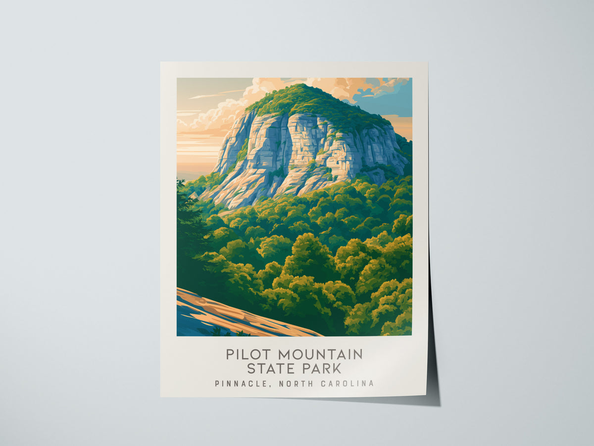 Pilot Mountain State Park Matte Border Poster | Pinnacle, North Carolina Destination Print — giclée print detail on matte pap