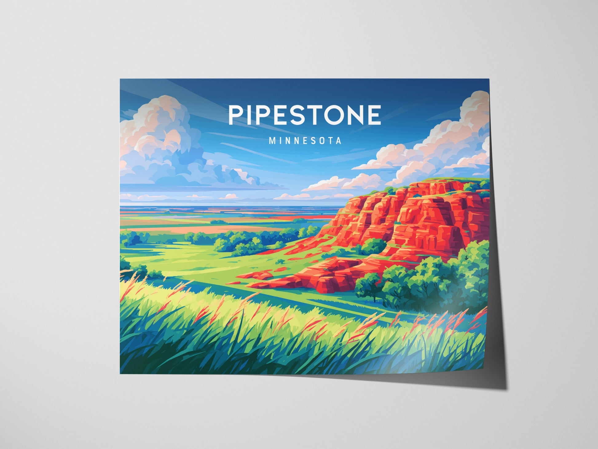 Pipestone, Minnesota Landscape Poster | Red Stone Bluffs Destination Print Wall Art — giclée print detail on matte paper