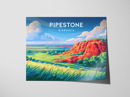 Pipestone, Minnesota Landscape Poster | Red Stone Bluffs Destination Print Wall Art — giclée print detail on matte paper