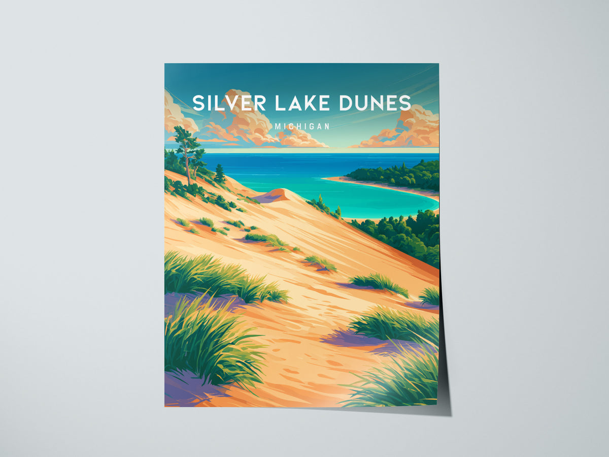 Silver Lake Dunes, Michigan Poster | Sand Dunes & Lakeshore Destination Print Wall Art — giclée print detail on matte paper