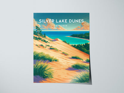 Silver Lake Dunes, Michigan Poster | Sand Dunes & Lakeshore Destination Print Wall Art — giclée print detail on matte paper