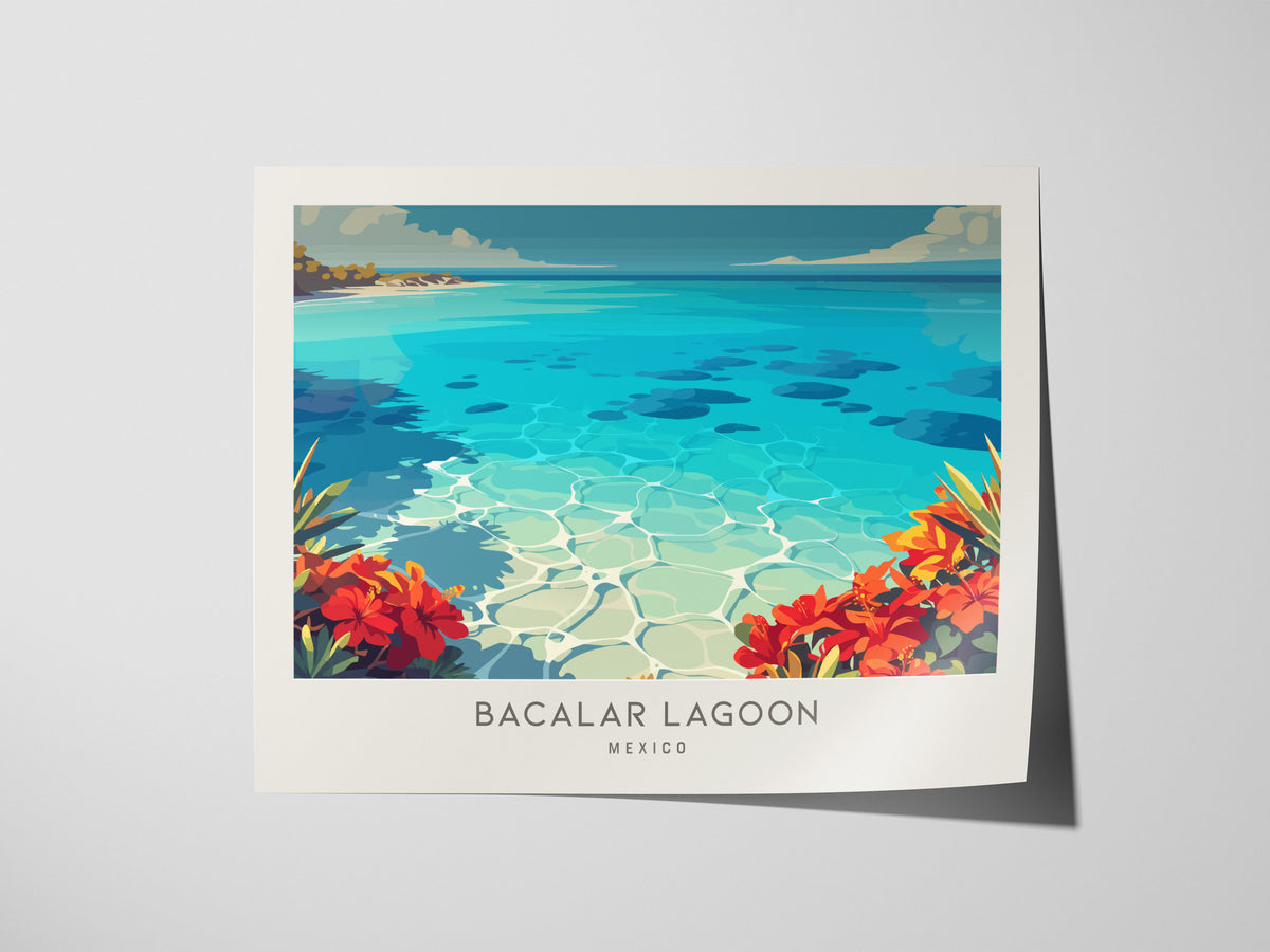 Bacalar Lagoon Landscape Matte Border Poster | Mexico Coastal Beach Decor Travel Wall Art — giclée print detail on matte pape