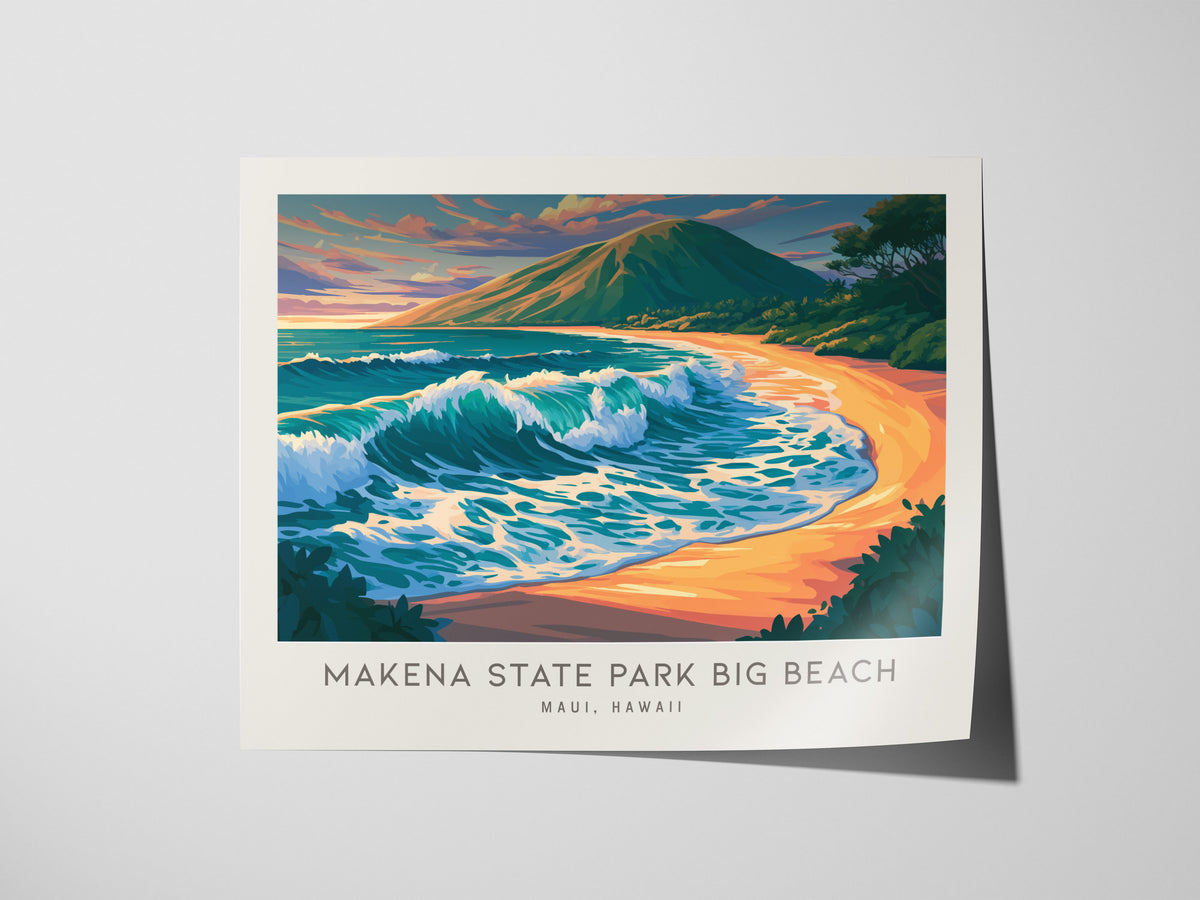 Makena State Park Big Beach Landscape Matte Border Poster | Maui, Hawaii Coastal Beach Decor — giclée print detail on matte p