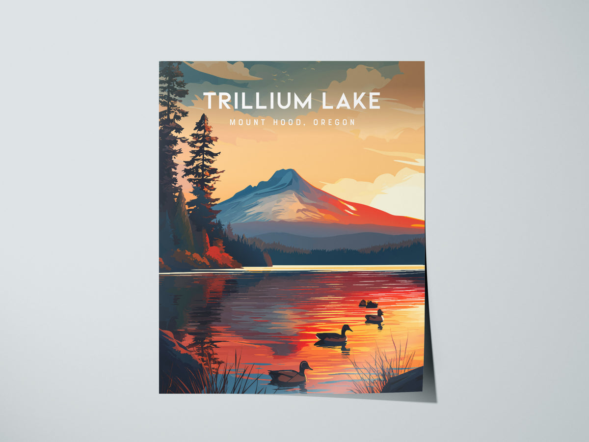 Trillium Lake, Mount Hood, Oregon Poster | Alpine Reflection Destination Print Wall Art — giclée print detail on matte paper