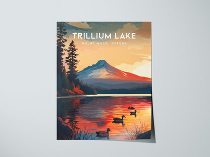 Trillium Lake, Mount Hood, Oregon Poster | Alpine Reflection Destination Print Wall Art — giclée print detail on matte paper