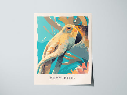 Cuttlefish Wildlife Poster | Vibrant Ocean Cephalopod Art Wall Art — giclée print detail on matte paper