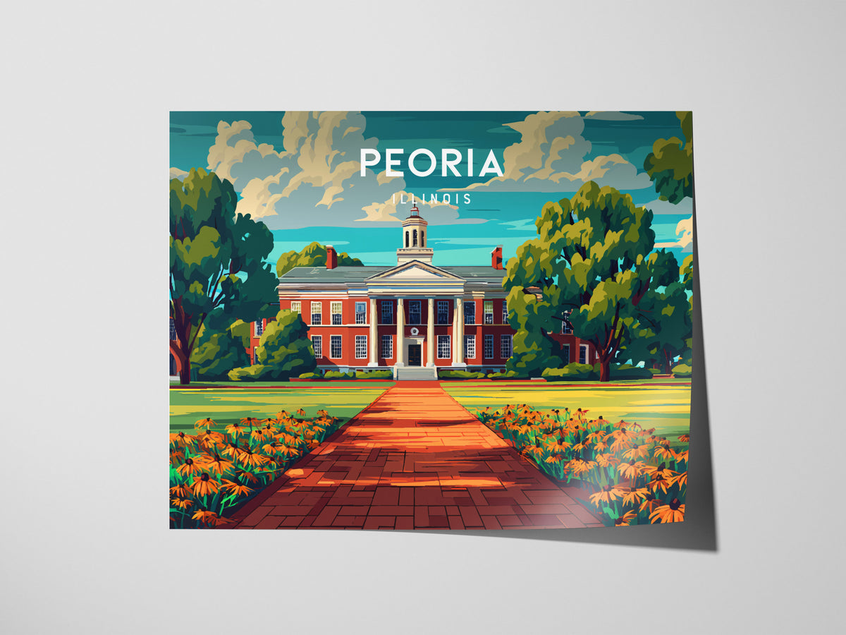 Peoria, Illinois Landscape Poster | Heartland River Skyline Beach House Decor Wall Art — giclée print detail on matte paper