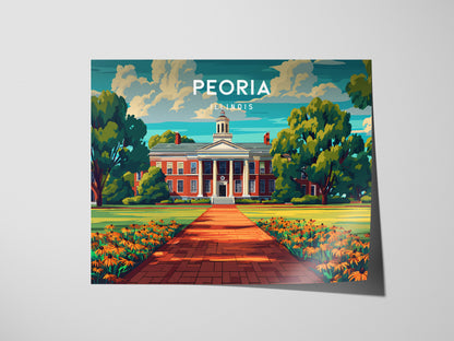 Peoria, Illinois Landscape Poster | Heartland River Skyline Beach House Decor Wall Art — giclée print detail on matte paper