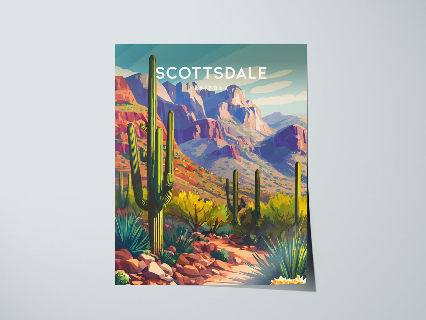 Scottsdale, Arizona Poster | Desert Sunset & Saguaro Cactus Wall Art — giclée print detail on matte paper