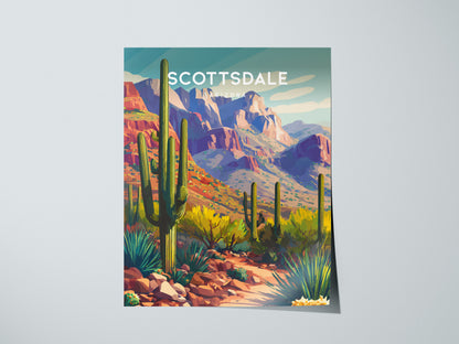 Scottsdale, Arizona Poster | Desert Sunset & Saguaro Cactus Wall Art — giclée print detail on matte paper