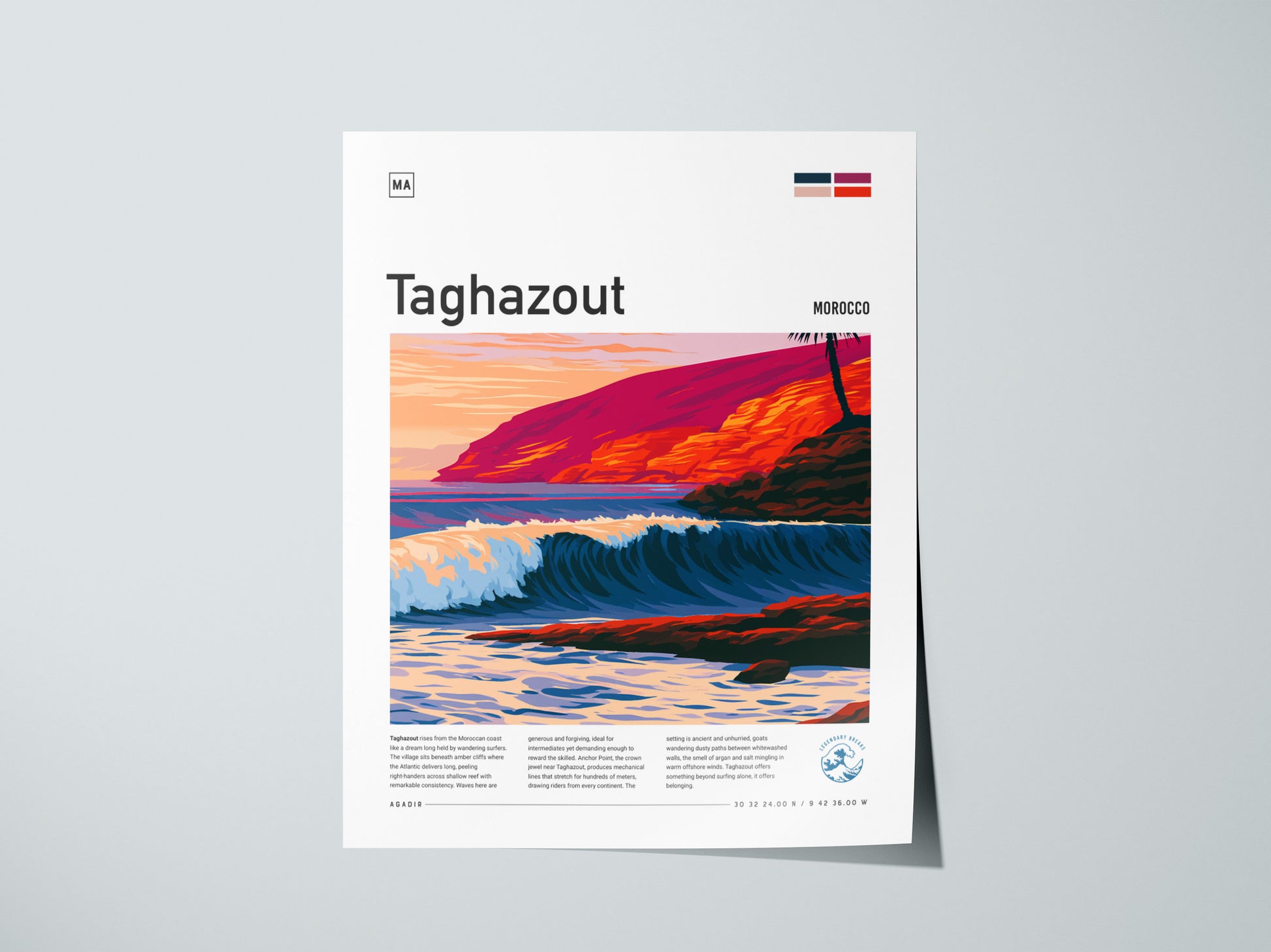 Taghazout, Morocco Poster | Sun-Kissed Surf Village Wall Art — giclée print detail on matte paper