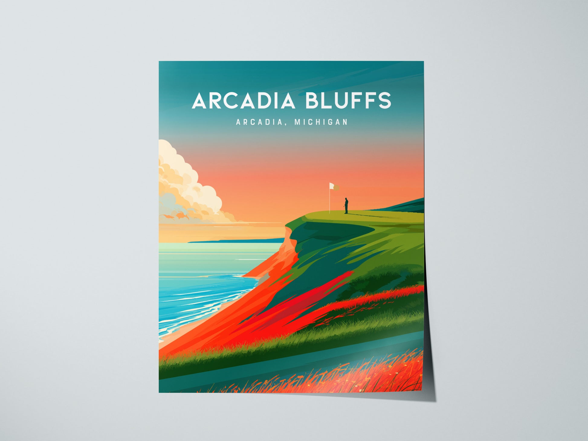 Arcadia Bluffs, Arcadia, Michigan Poster | Links Poster Golfer Gift Wall Art — giclée print detail on matte paper