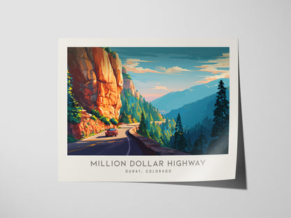 Million Dollar Highway Landscape Matte Border Poster | Ouray, Colorado Vacation Wall Art — giclée print detail on matte paper