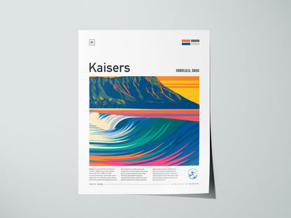 Kaisers, Hawaii Poster | Golden Surf & Diamond Head Wall Art — giclée print detail on matte paper
