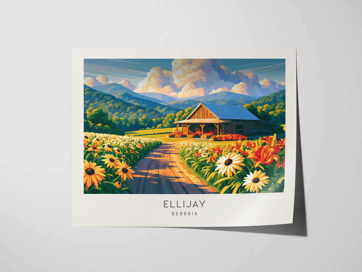 Ellijay Landscape Matte Border Poster | Georgia Destination Print Travel Wall Art — giclée print detail on matte paper